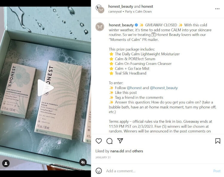 The Honest Company social media content example