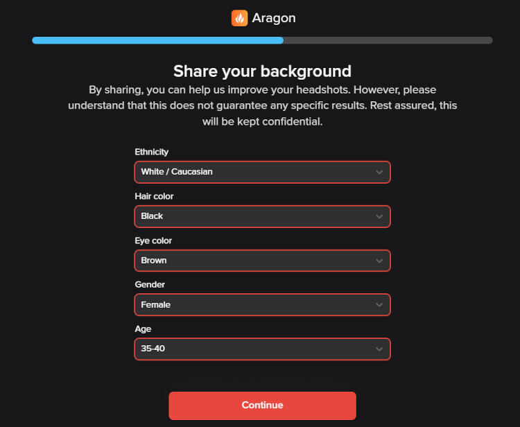 Aragon "Share your background" screen