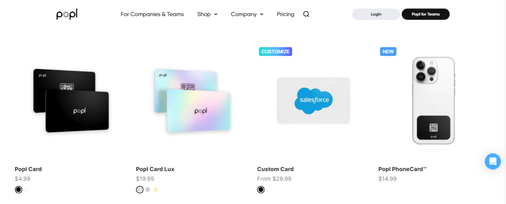 Popl NFC business cards and accessories