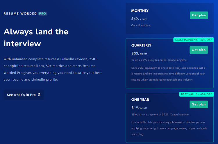 Resume Worded pricing