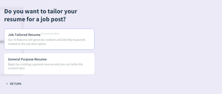 "Do you want to tailor your resume for a job post?" screen