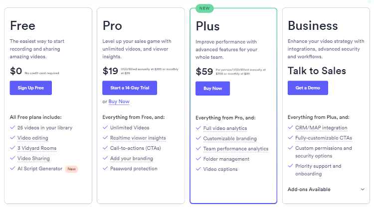 Vidyard pricing